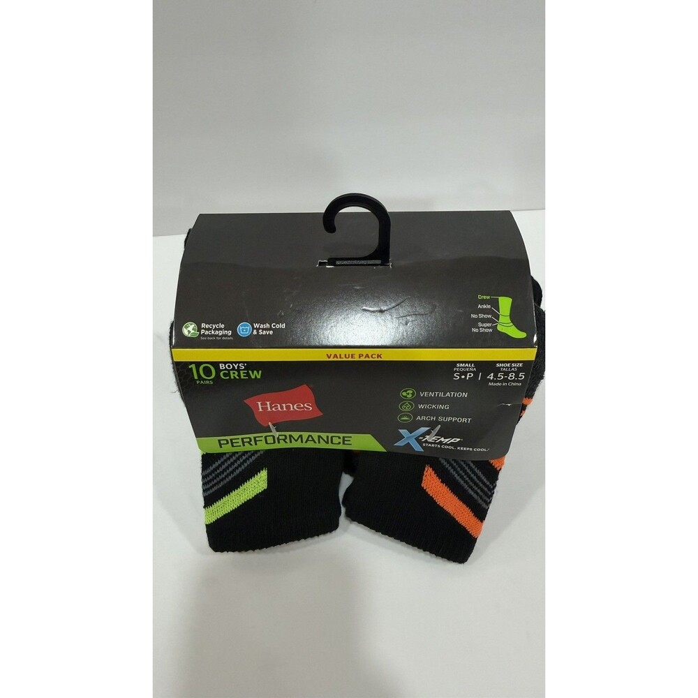 Hanes Boys Performance Crew Socks – 10 Pair Pack – Size Small (4.5–8.5)